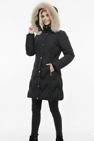 Kadın Spor Kapüşonlu İçi Peluş Mont  M5308 BGL-ST04893 - Resim 4