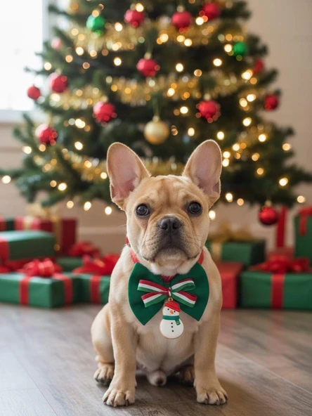 Kardan Adam Küçük Irk Köpek Papyon Tasması | Kırmızı Fiyonk Boyun Aksesuarı | Noel Temalı Köpek Süsü ürün görseli 1