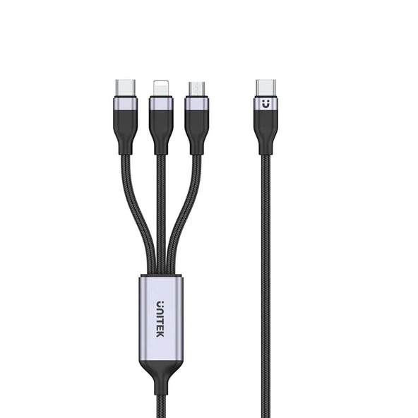 UNITEK TYPE-C 3in1 HIZLI SARJ KABLOSU 1.5MT 20W MICRO USB, TYPE-C, LIGHTNING C14101AGY01-1.5M - Resim 2