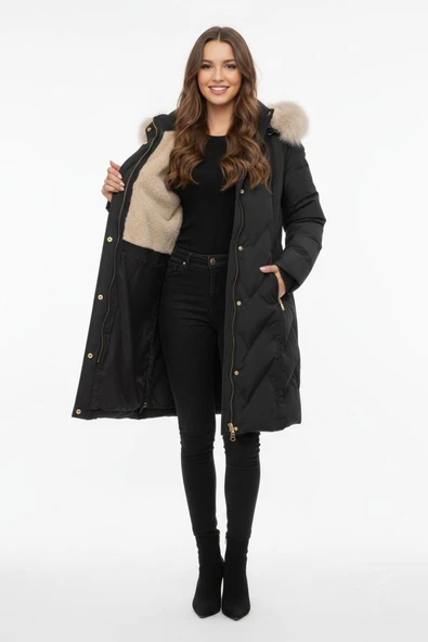 Kadın Spor Kapüşonlu İçi Peluş Mont  M5308 BGL-ST04893 - Resim 6