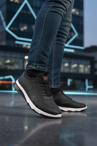 Walkway Siyah Kırmızı Lastik Bağcıklı Erkek Spor Ayakkabı - Resim 3