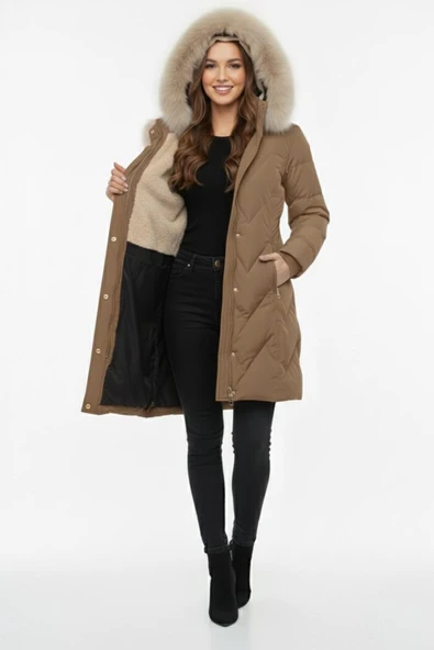 Kadın Spor Kapüşonlu İçi Peluş Mont  M5308 BGL-ST04893 - Resim 9