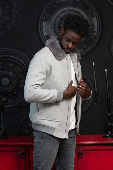 Slimfit Kürklü Sabit Yaka Beli Lastikli Astarlı Kaşe Mont - Resim 2