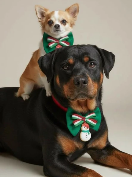 Kardan Adam Küçük Irk Köpek Papyon Tasması | Kırmızı Fiyonk Boyun Aksesuarı | Noel Temalı Köpek Süsü - Resim 2