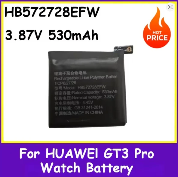 HUAWEI GT3 Pro 46mm - GT4 46MM - WATCH ULTİMATE için Yeni Yedek Saat Pili  ODN-B19 3.87V 530mAh HB572728EFW ürün görseli
