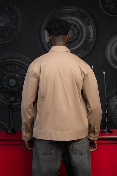 Oversize Çift Kapak Cepli İnce Kanvas Kumaş Astarsız Gömlek - Resim 5