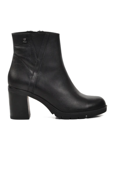 Venüs Siyah Hakiki Deri Fermuarlı Kadın Topuklu Bot ürün görseli