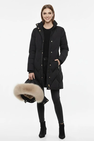 Kadın Spor Kapüşonlu İçi Peluş Mont  M5308 BGL-ST04893 - Resim 8