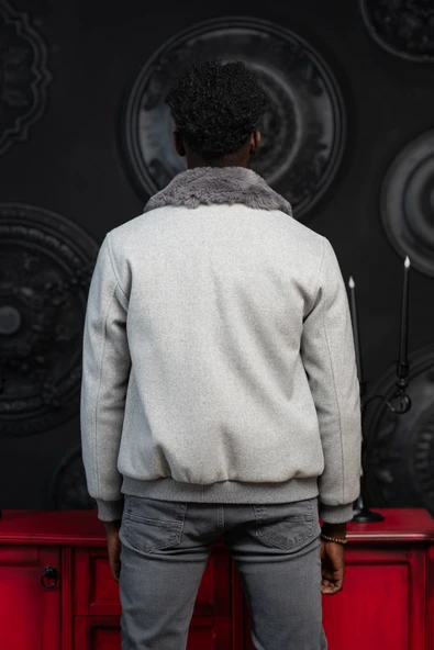 Slimfit Kürklü Sabit Yaka Beli Lastikli Astarlı Kaşe Mont - Resim 5