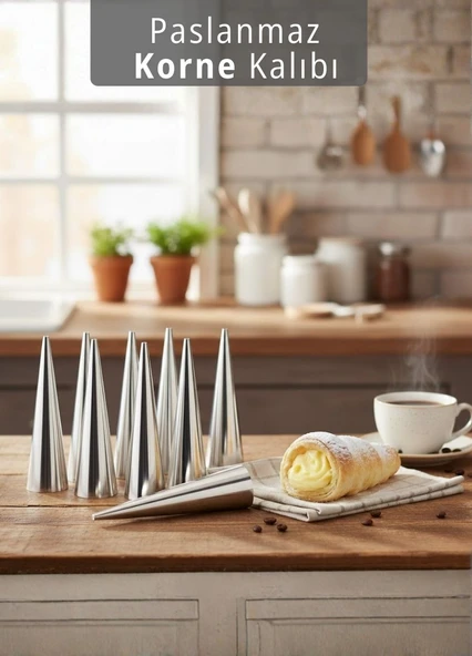 12'li Korne Kalıbı Torpil Huni Tatlı Kalıbı Pasta Kurabiye Profiterol Milföy Süsleme Aparatı 12 cm - Resim 4