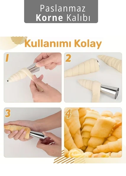 12'li Korne Kalıbı Torpil Huni Tatlı Kalıbı Pasta Kurabiye Profiterol Milföy Süsleme Aparatı 12 cm - Resim 3