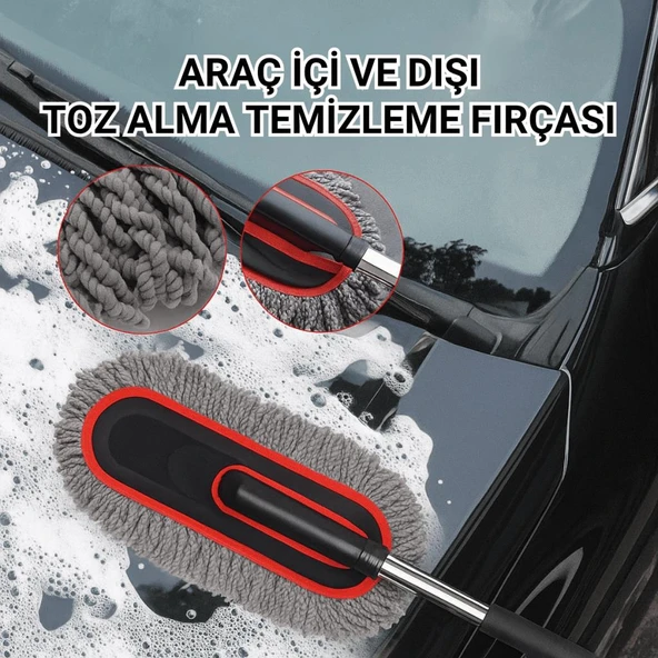 Coofbe 2 ADET Set Profesyonel Püsküllü Mikrofiber Araç Yıkama Fırçası Toz Alma Fırçası Araç Paspası - Resim 8