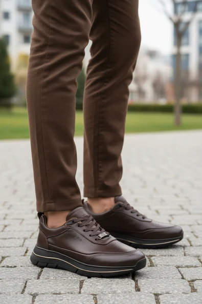 Marcomen Kahve Hakiki Deri Bağcıklı Erkek Casual Ayakkabı - Resim 3