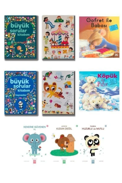 7li Set- Büyük Sorular Kitabım - Iş Kültür Yayınları Gofret Ile Babası, Köpük - Fil, Panda, Ayıcık ürün görseli