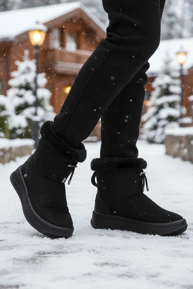 Aspor Siyah Kürklü Kadın Düz Bot - Resim 3