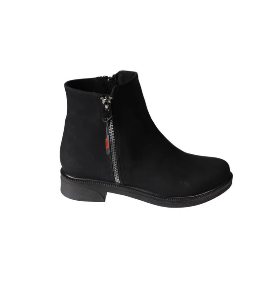 YAZKIŞ Kadın Siyah Mat Cilt 12cm Bilek Boyu Düz taban Yandan Fermuarlı  Bot - Resim 2