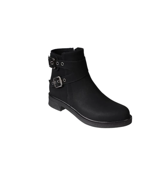 YAZKIŞ Kadın Siyah Mat Cilt Yanı Tokalı Düz Taban Bot ürün görseli