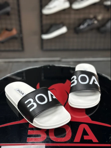 Pabucmarketi Erkek Düz Terlik SİYAH BEYAZ - Resim 2