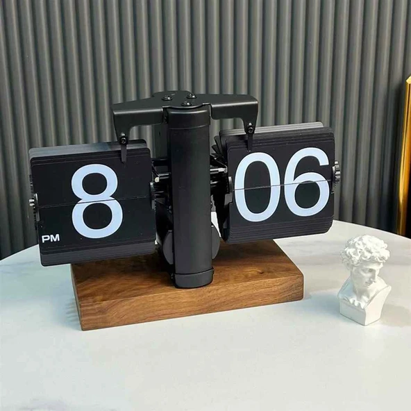 Vintage Flip Clock Mekanik Sayfa Çevirme Saat  Minimalist Retro Masa Saati, Ofis ve Ev Dekoratif Saat - Resim 2