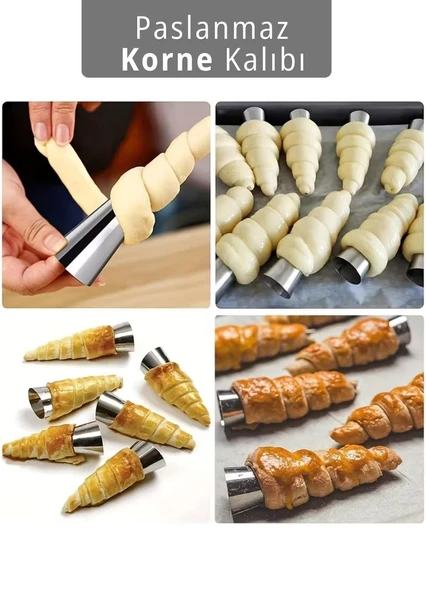 12'li Korne Kalıbı Torpil Huni Tatlı Kalıbı Pasta Kurabiye Profiterol Milföy Süsleme Aparatı 12 cm - Resim 2