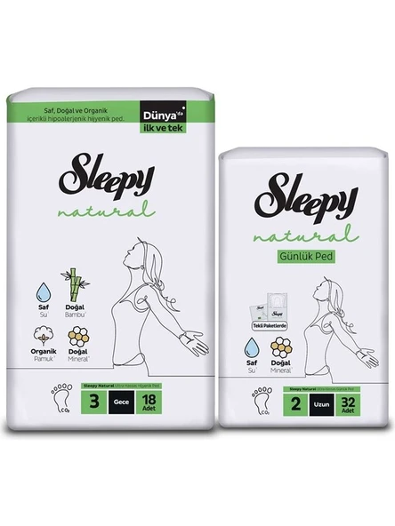 Sleepy Ekonomik İkili Paket (Natural Ultra Hassas Hijyenik Ped Gece 18'li + Günlük Ped Normal 32'li) - Resim 3