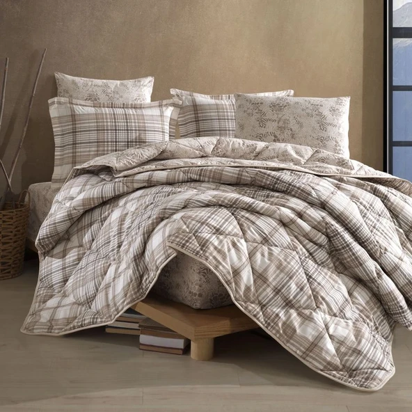 Clasy Ranforce %100 Pamuk Tek Kişilik Yorgan Seti Ravel V1 Bej ürün görseli 1