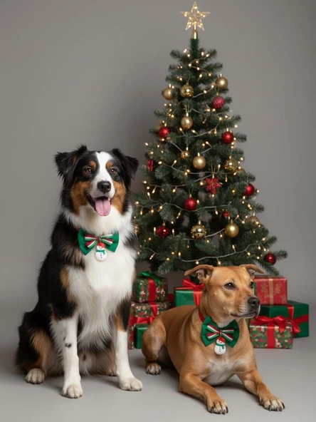 Kardan Adam Köpek Papyon Tasması |  Yeşil Kırmızı Fiyonk Boyun Aksesuarı | Noel Temalı Köpek Süsü | Orta ve Büyük Irklar İçin - Resim 3