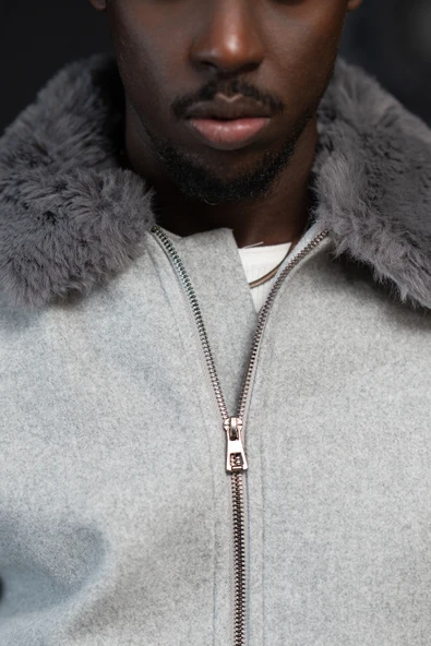 Slimfit Kürklü Sabit Yaka Beli Lastikli Astarlı Kaşe Mont - Resim 6