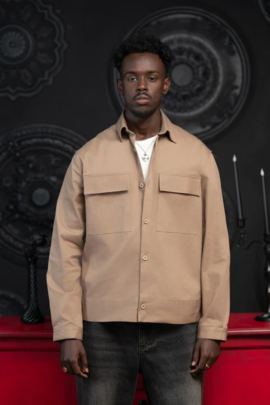 Oversize Çift Kapak Cepli İnce Kanvas Kumaş Astarsız Gömlek - Resim 2