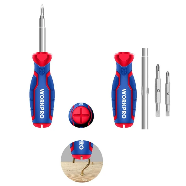 WORKPRO WP221046 6-IN-1 Profesyonel Çok Fonksiyonlu Değişken Uçlu Tornavida Seti ürün görseli
