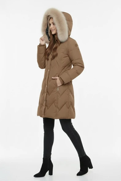 Kadın Spor Kapüşonlu İçi Peluş Mont  M5308 BGL-ST04893 - Resim 7