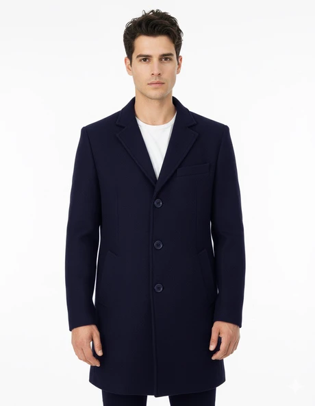 Süvari Slim Fit Sivri Yaka Erkek Koyun Yünlü Kaban - Resim 4