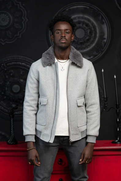 Slimfit Kürklü Sabit Yaka Beli Lastikli Astarlı Kaşe Mont - Resim 3