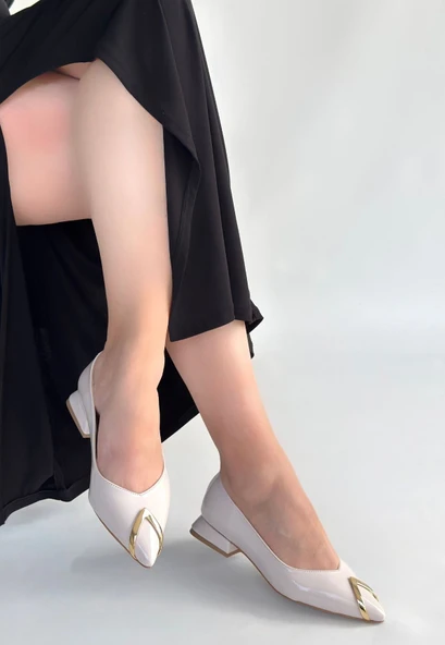 Pabucmarketi Bej Rugan Kadın Babet Ayakkabı - Resim 3