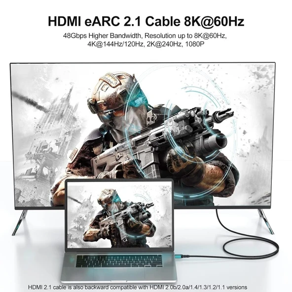 PrimeX PX-8K15 1.5 Metre 2.1V HDMI Kablo, 8K 2.1V HDMI , 4K 144hz HDMI Kablo, HDR10 / eARC HDMI Kablo - Resim 6