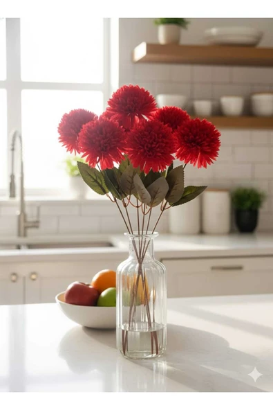1 adet kırmızı krizantem 40 cm 7 dallı ev vazo dekor süsü ÖĞRETMENLER GÜNÜ ürün görseli