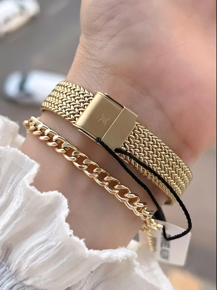 Daniel Klein 2 Yıl Garantili Hasır Kordon 3 Atm Suya Dayanıklı Kadın Kol Saati+Bileklik F.Z.10970.3 - Resim 3