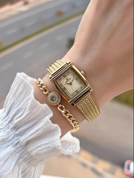 Daniel Klein 2 Yıl Garantili Hasır Kordon 3 Atm Suya Dayanıklı Kadın Kol Saati+Bileklik F.Z.10970.2 - Resim 2