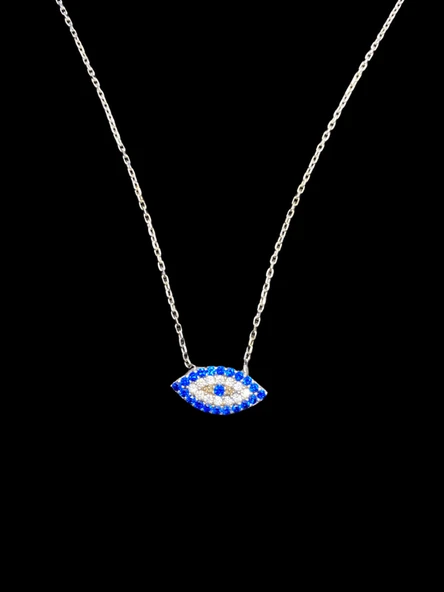 ? Mavi Nazar Boncuğu Kolye | 925 İthal Gümüş & Parlak Zirkon Taş | Koruma Sembolü | Şık Günlük Takı ürün görseli