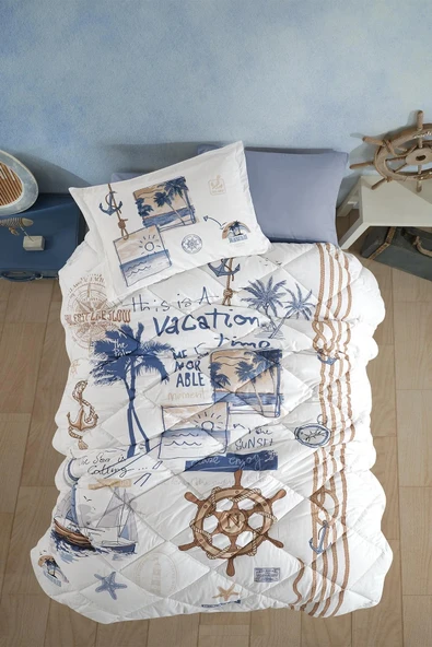 Clasy Ranforce %100 Pamuk Tek Kişilik Yorgan Seti Hawaii V1 Mavi ürün görseli 1