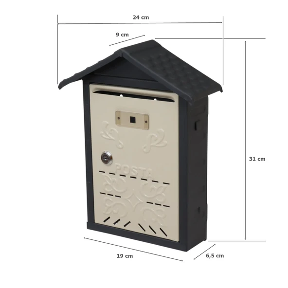 Akşan Metal Çatılı İlan Posta Kutusu Dış Mekan Krem-Antrasit - Resim 2