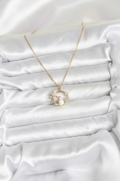 316L Çelik Zincir Gold Zirkon Taşlı Yılbaşı Temalı Kadın Kolye - TJ-BKO10704 - Resim 2