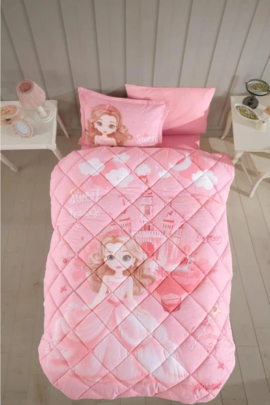 Clasy Ranforce %100 Pamuk Tek Kişilik Yorgan Seti Sweet Princess V1 Pudra ürün görseli 1