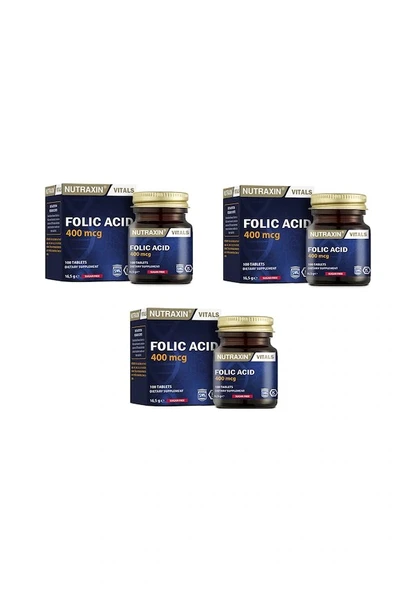 Nutraxin Folic Acid 400 mcg 100 Tablet 3'lü ürün görseli 1