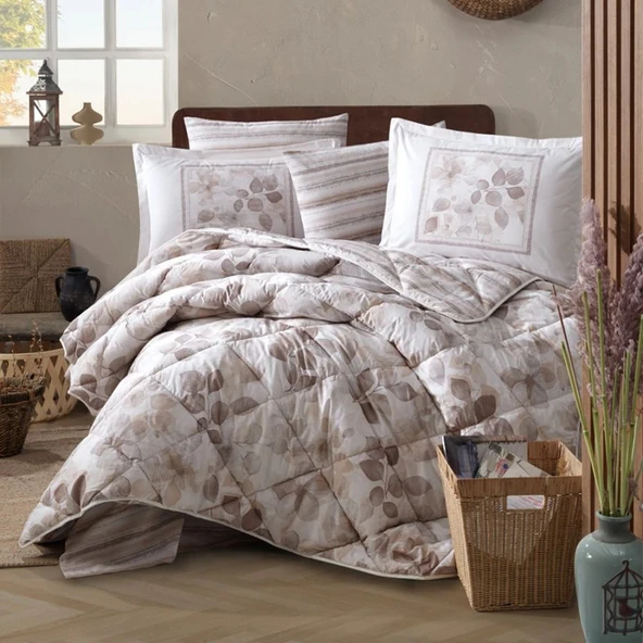 Clasy Ranforce %100 Pamuk Tek Kişilik Yorgan Seti Semeran V1 Bej ürün görseli 1