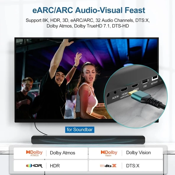 PrimeX PX-8K3 3 Metre 2.1V HDMI Kablo, 8K 2.1V HDMI, 4K 144hz HDMI Kablo, HDR10 / eARC HDMI Kablo - Resim 5