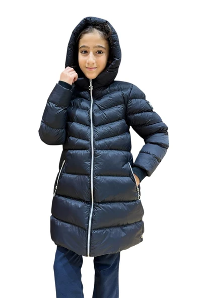 Kız Çocuk Kapüşonlu Kışlık Şişme Mont 51338 - Resim 12