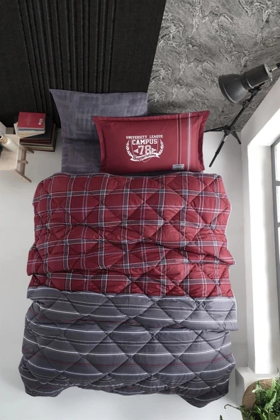 Clasy Ranforce %100 Pamuk Tek Kişilik Yorgan Seti Campus V1 Bordo ürün görseli 1