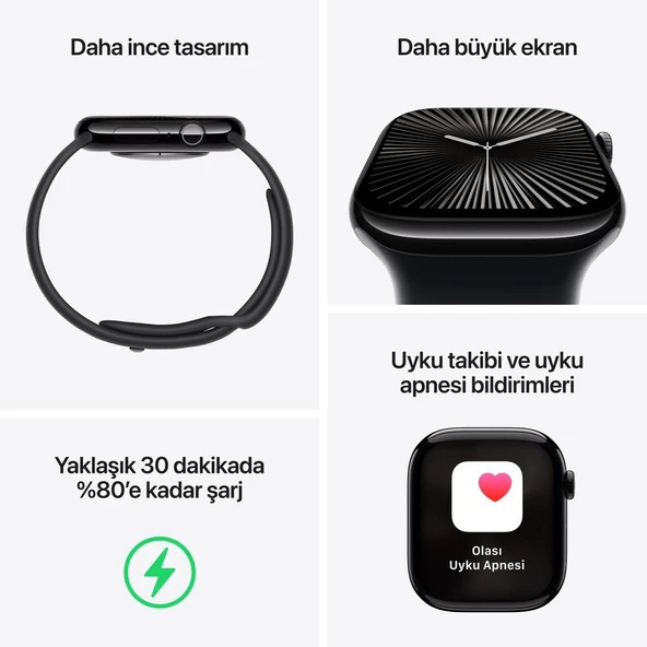 Apple Watch Series 10 GPS 42mm Jet Black Aluminium Case with Black Sport Band (Teşhiri Ürünüdür) - Resim 3