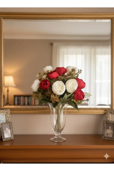 1 kırmızı bır beyaz şakayık gülü 27 cm ev vazo dekor süsü ürün görseli